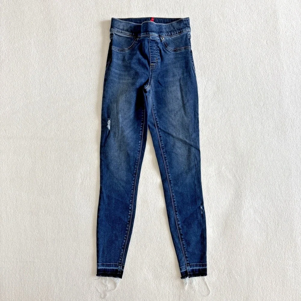 Spanx Pull On Jeans Legging Womens XS Distressed Skinny Raw Edge Hem Slimming